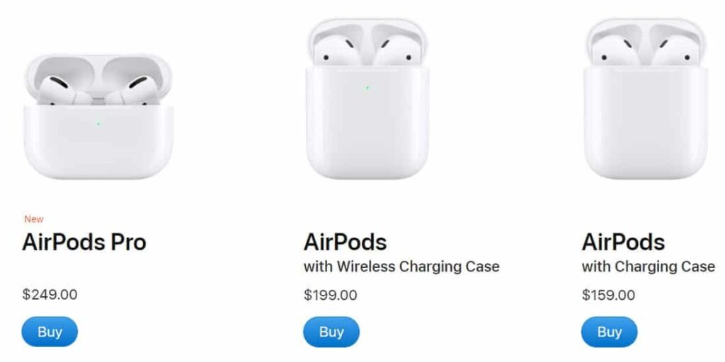 Comparison of AirPods and AirPods Pro