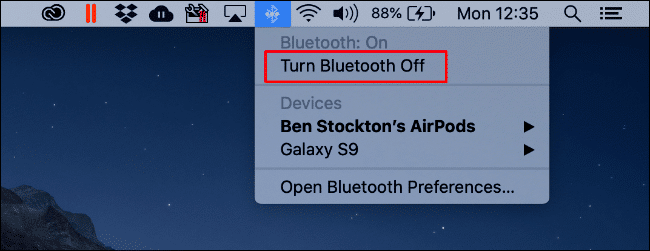 Toggle Bluetooth/Airdrop