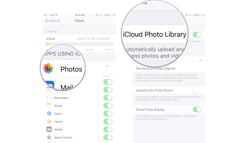 Upload photos on iCloud on iPhone