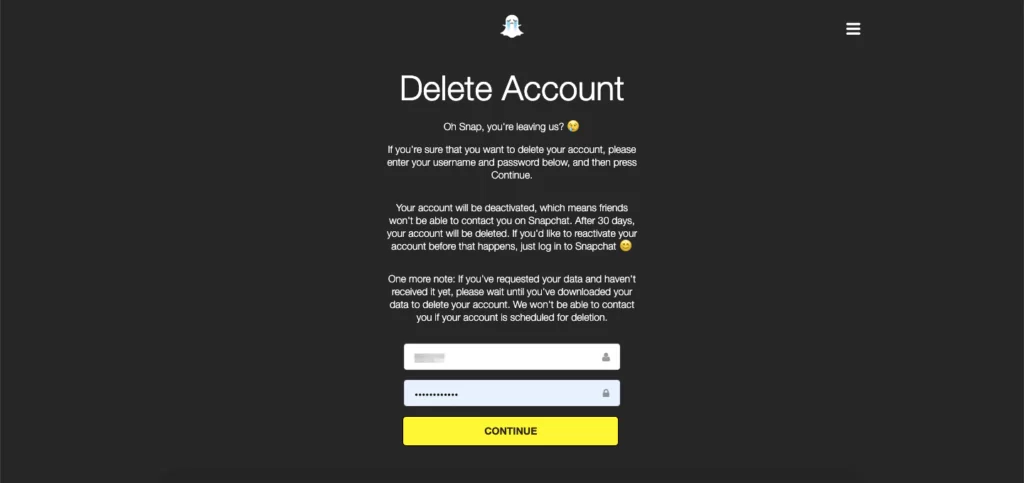 permanently delete snapchat/deactivate snapchat account