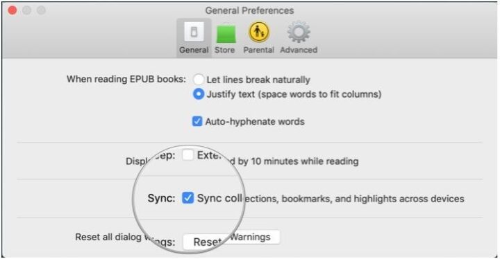 Enable sync settings for the Books app