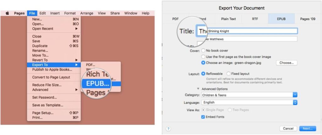 Export to EPUB 