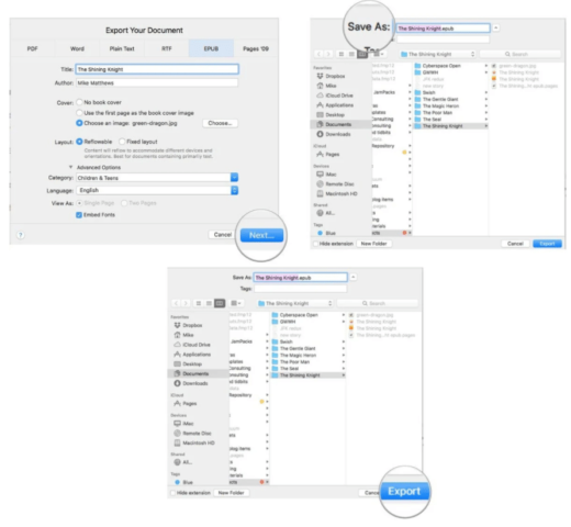 Export to EPUB to publish your ebooks