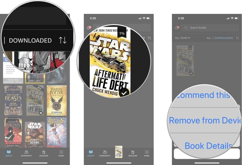 Remove books from your device in the Kindle app