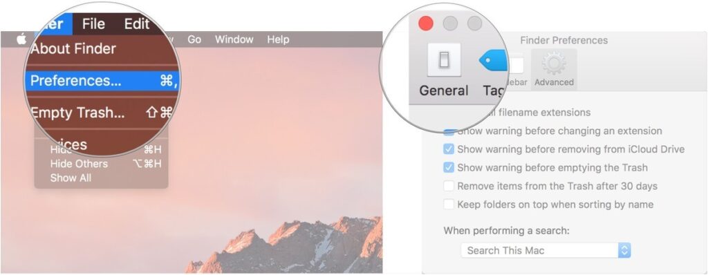 Set a new Finder window's default section