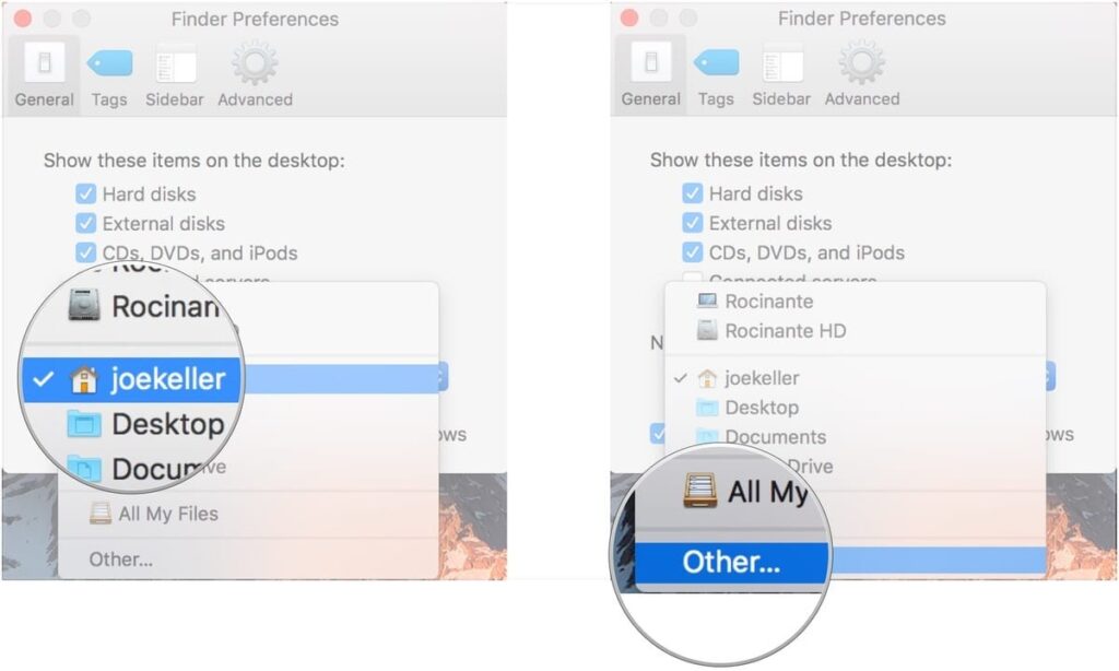 Set a new Finder window's default section-  use Finder on your Mac