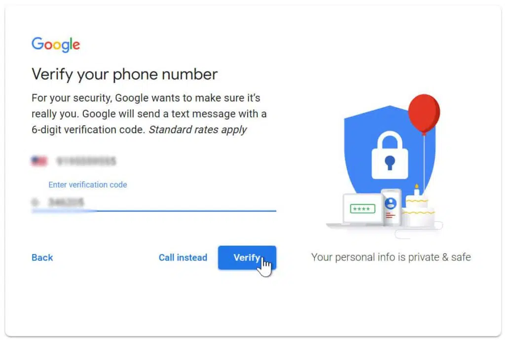 Enter verification code in Gmail account 