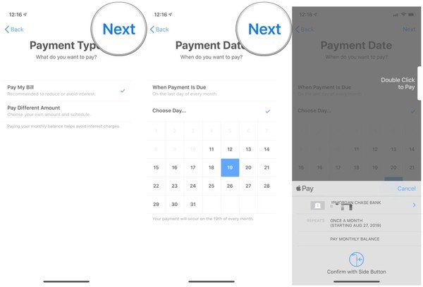 schedule payments on Apple card