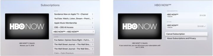 instruction to cancel HBO Now on Apple TV