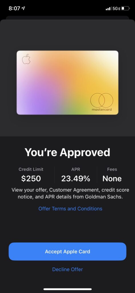  credit score for Apple card