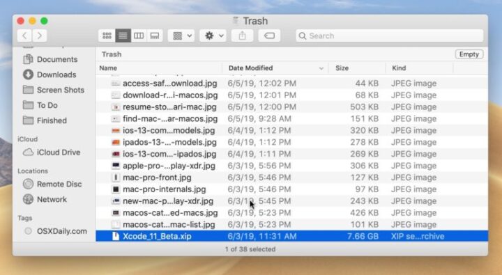 empty the Mac's trash