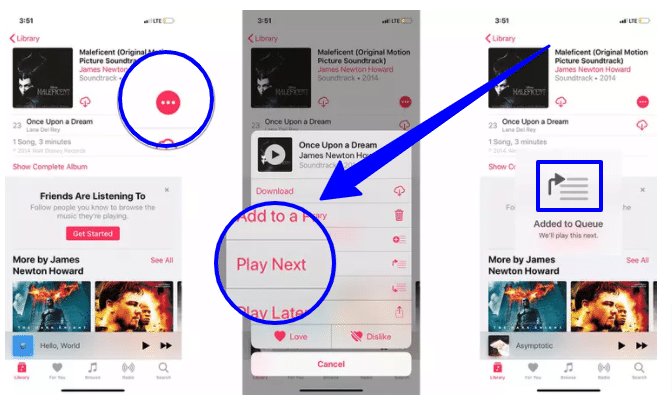 Quickly add music to Up Next from anywhere