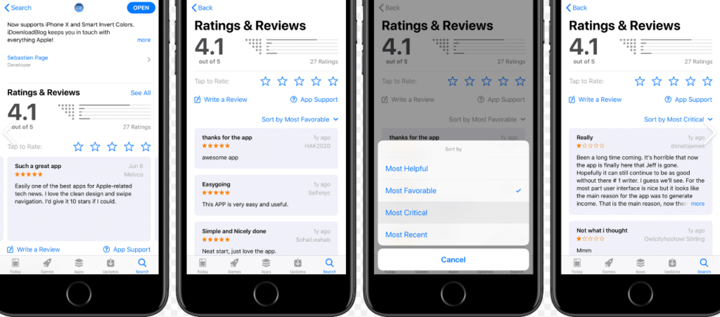Apple App store reviews