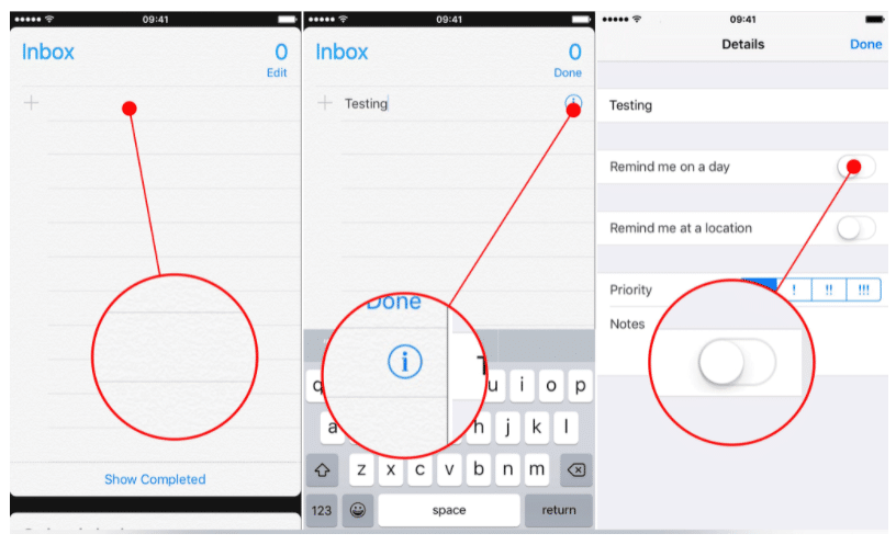 Create tasks in Reminders App on iPhone