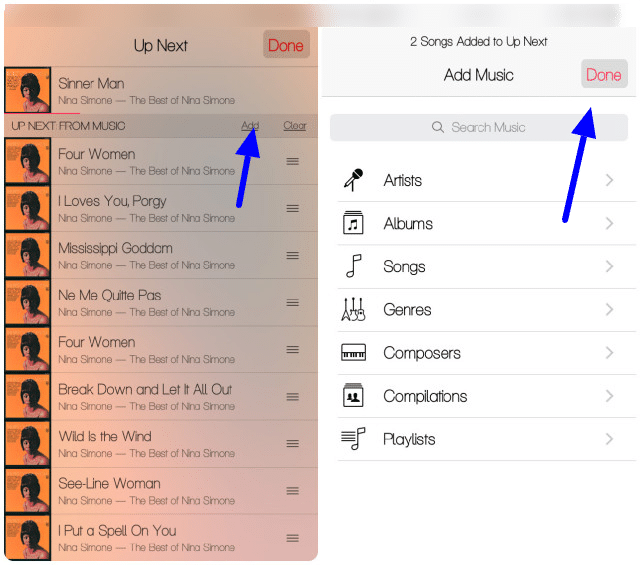 Adding music to Up Next