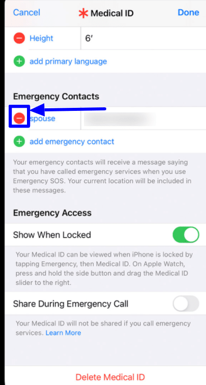 remove emergency contacts iPhone