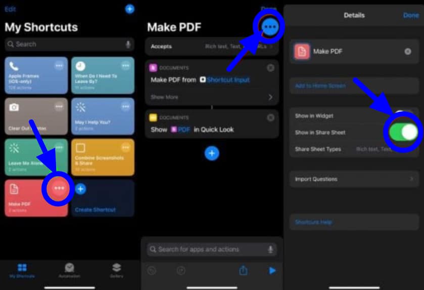 email as pdf using a third-party app and the Shortcuts App