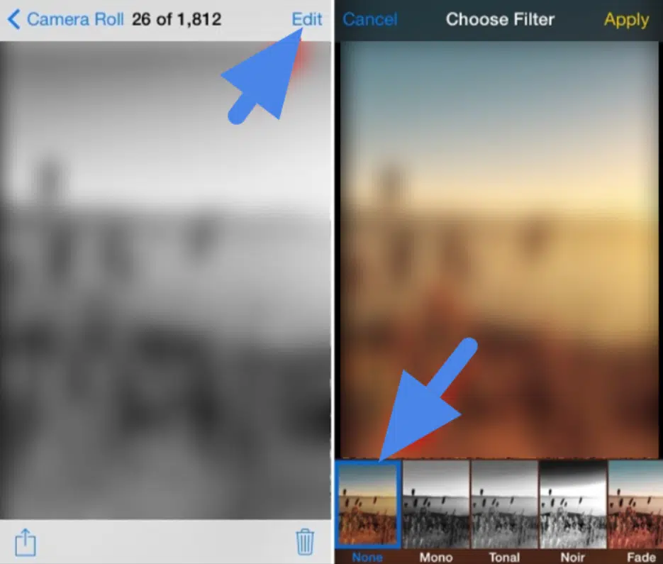 Apply filters to photographs on iPhone