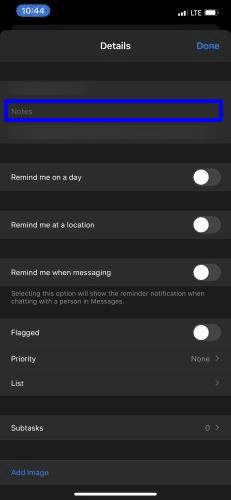 Add notes to a task in Reminders app