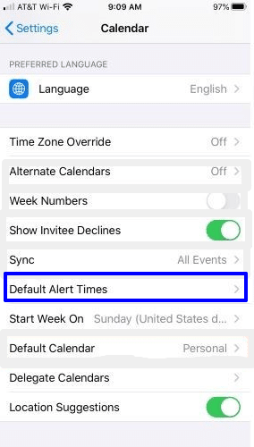 Set default alert times