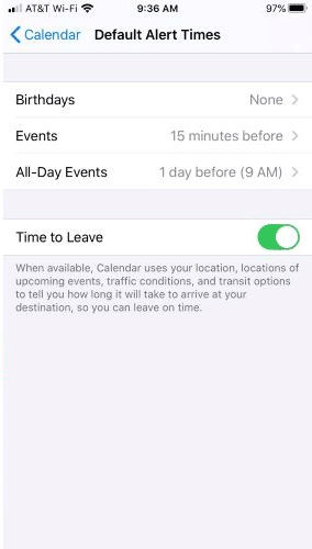 Set default alert times