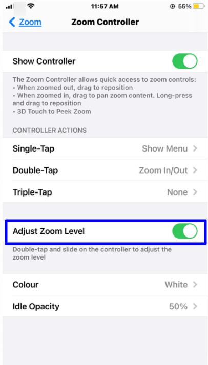 zoom controller adjust zoom level 