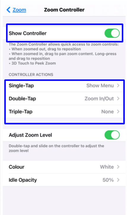 zoom accessibility iPhone zoom controller 