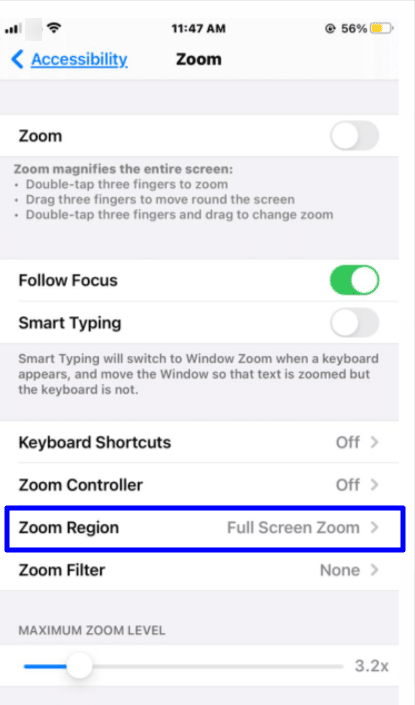 zoom accessibility iPhone zoom region 