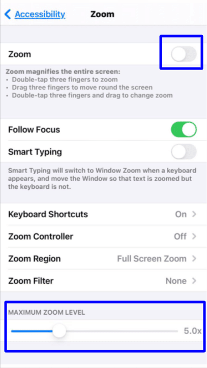 zoom accessibility iPhone