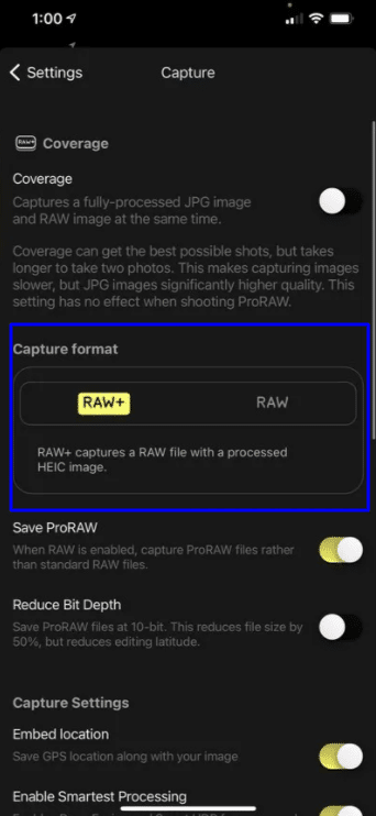 Shoot RAW photos on iPhone