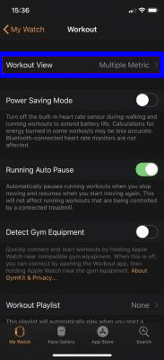 Change metrics in the workout app