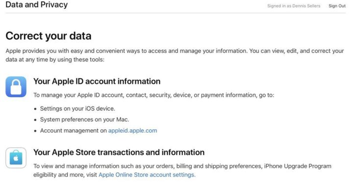Apple data and privacy portal