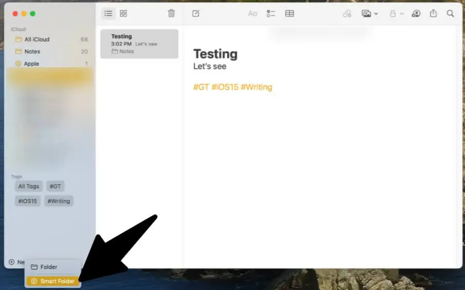Tags in Notes on Mac