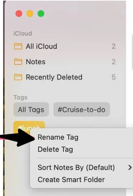 Tags in Notes on Mac