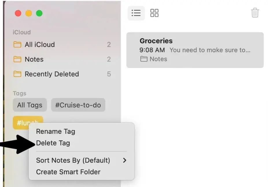 Tags in Notes on Mac