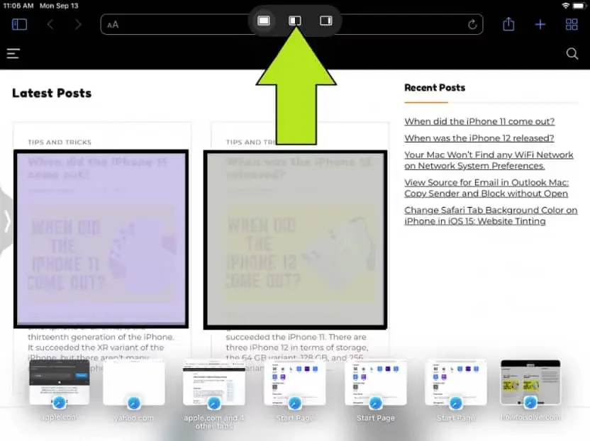 steps for split screening in iPad