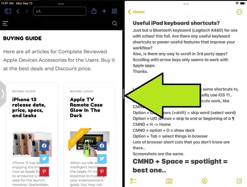 steps for split screening in iPad