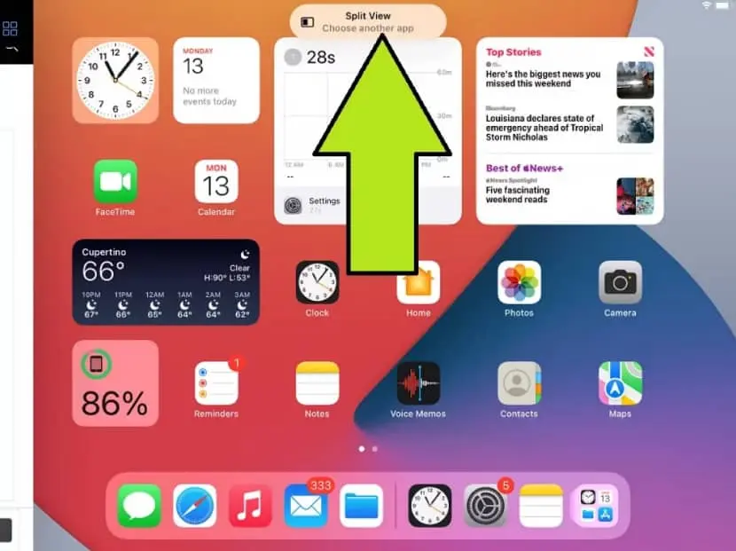 steps for split screening in iPad