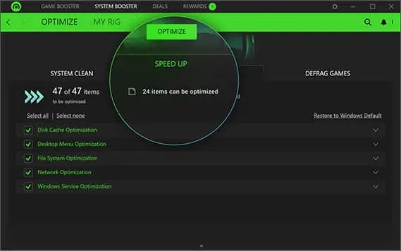 System Clean-up Process of Razer Cortex