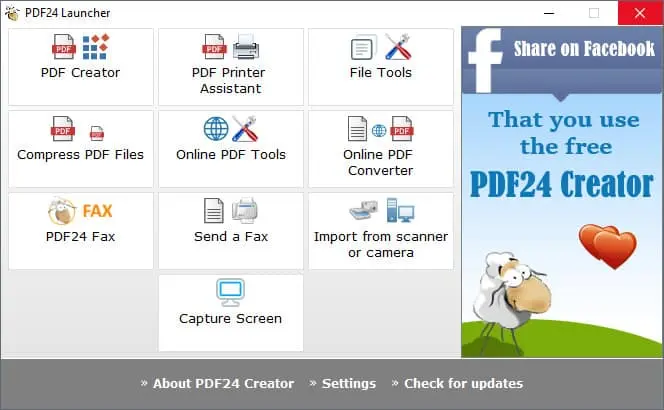 Interface and in use: PDF24 Creator