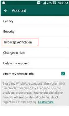 Two-step verification- lock WhatsApp on your phone