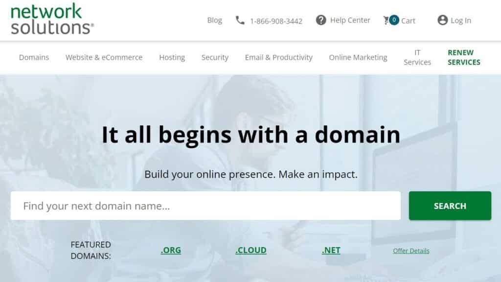 Interface and in use: Network Solutions domain registration service