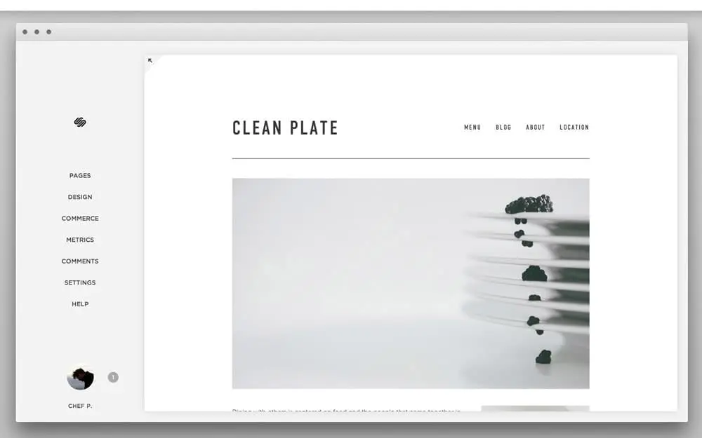 Interface of Squarespace website builder