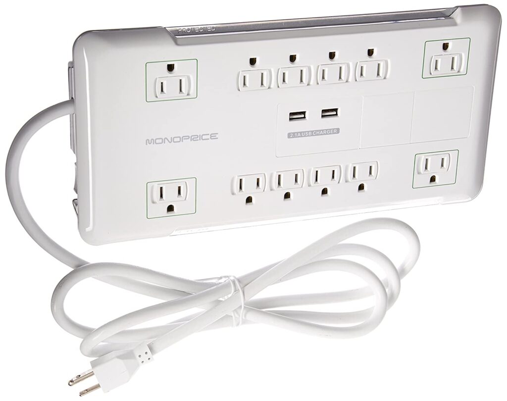  Monoprice 12 Outlet Power Surge Protector with 2 Built-in USB Charger Ports