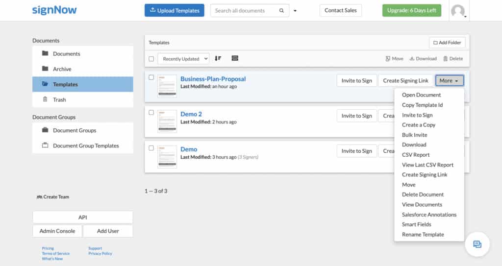 SignNow Interface and in use