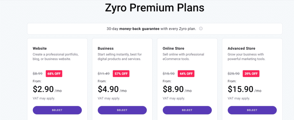 Zyro website builder  plans