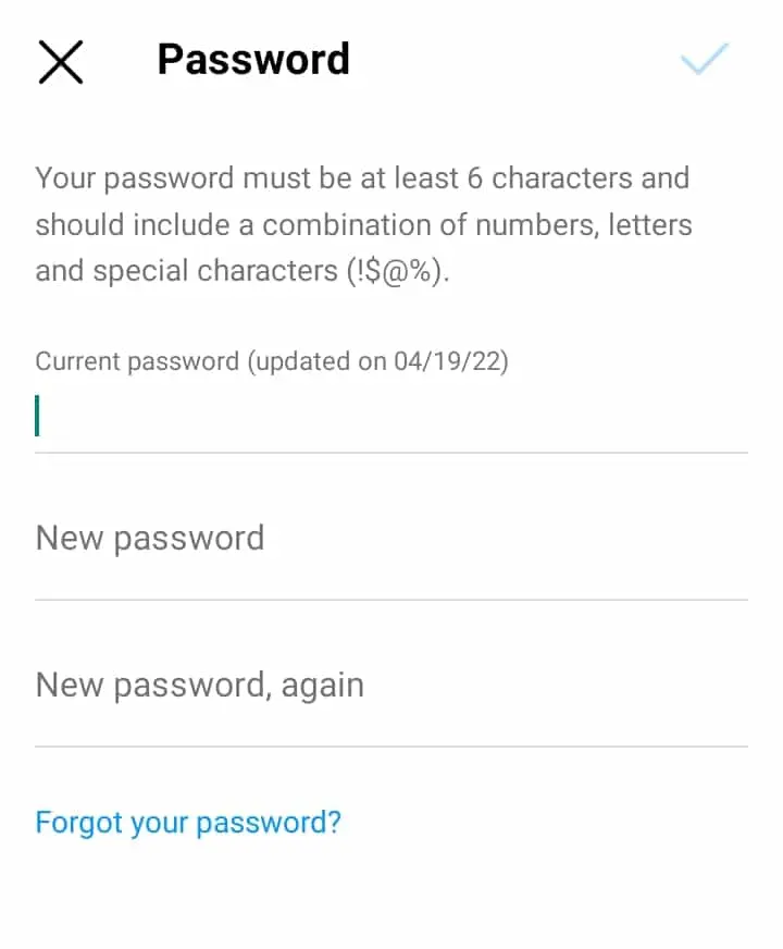 Change password - how to Instagram 