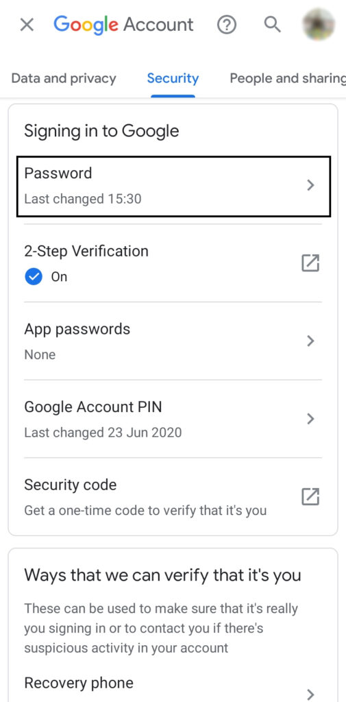 reset a Google account password