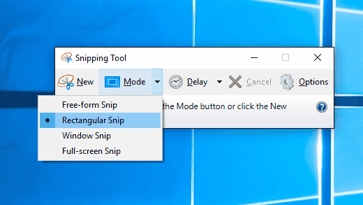 Screenshot in Windows 10: Snippiong Tool
