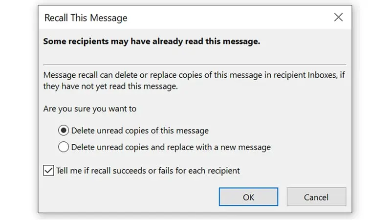 Recall an email in outlook